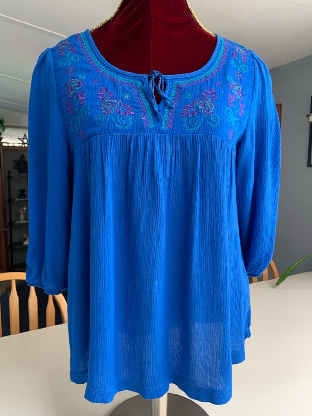 live and let live Royal Blue Embroidered Boho Peasant Tunic